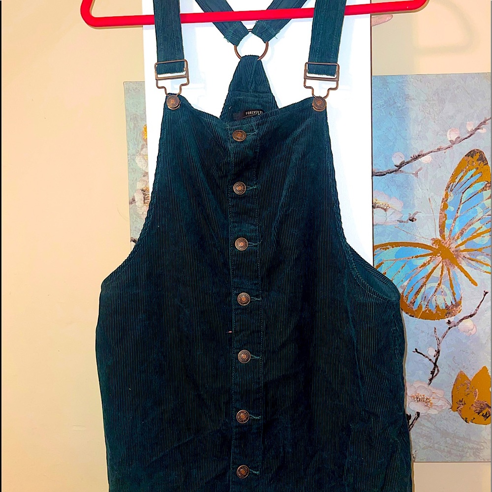 Emerald green corduroy overall dress size large